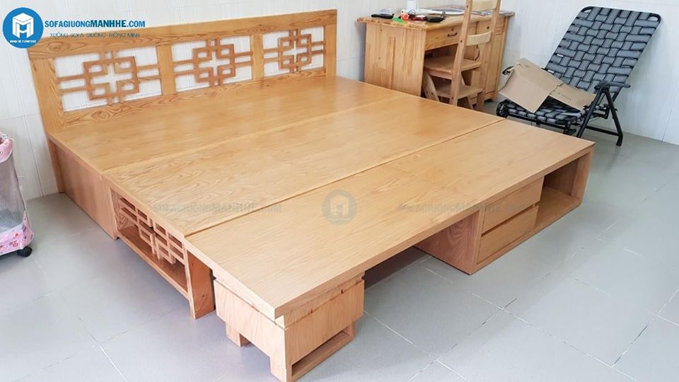 Ghế Sofa kết hợp bàn trà thành giường ngủ bằng gỗ tự nhiên đẹp